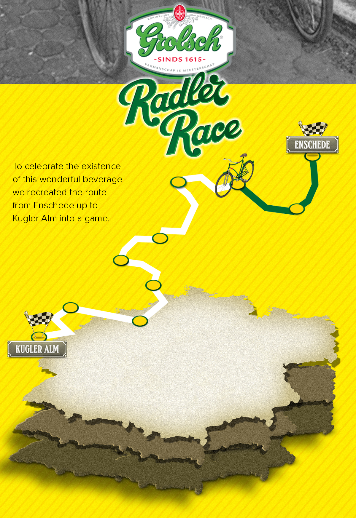 Grolsch Radler | To celebrate the existence of this wonderful beverage we recreated the route from Enschede up to Kugler Alm into a game.